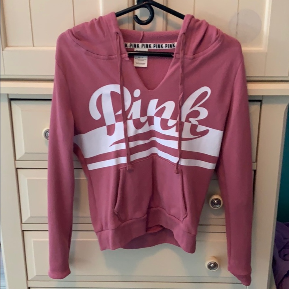 Pink V neck hoodie